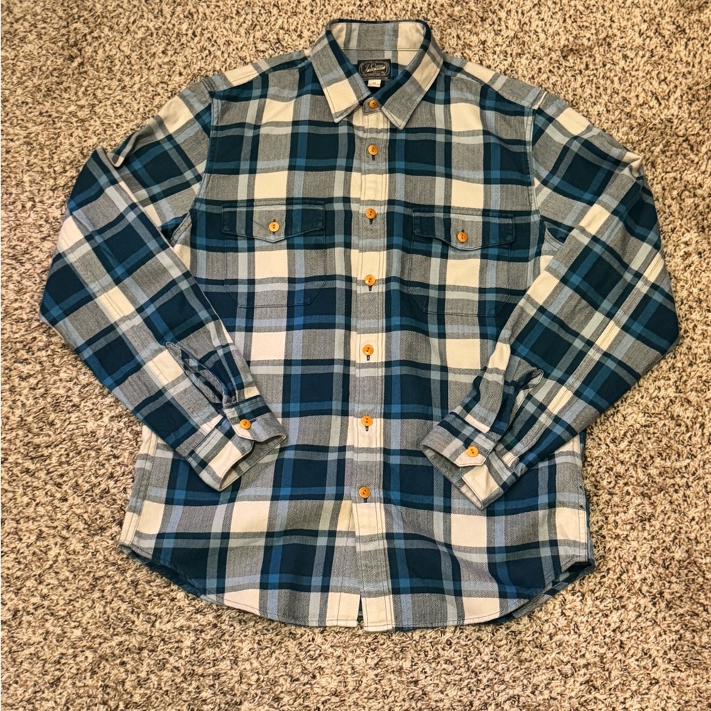 J.Crew Heritage Cotton Flannel Shirt | Mens M | Cozy Teal Herringbone Plaid |